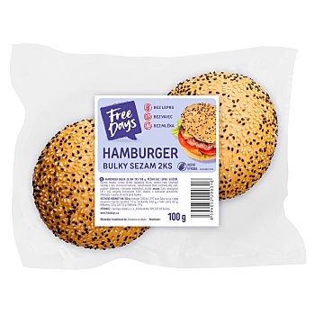 FREE DAYS Bezlepková hamburgerová žemľa sezam 2 kusy (Čerstvé bezlepkové pečivo)