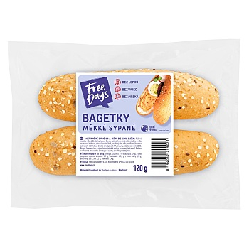 FREE DAYS Bezlepkové bagetky sypané 2 kusy (Čerstvé bezlepkové pečivo)