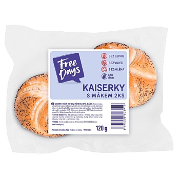 FREE DAYS Bezlepkové kaiserky s makom 2 kusy (Čerstvé bezlepkové pečivo)