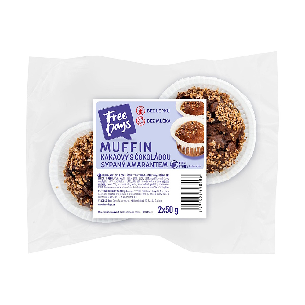 E-shop FREE DAYS Bezlepkový muffin kakaový s čokoládou sypaný amarantom 2 kusy