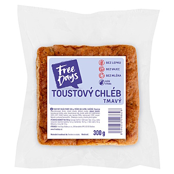 FREE DAYS Bezlepkový toastový chlieb tmavý 300 g (Čerstvé bezlepkové pečivo)