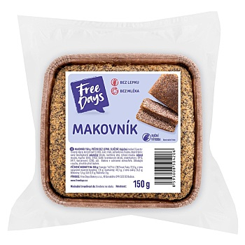 FREE DAYS Makovník bez lepku 150 g (Čerstvé bezlepkové pečivo)