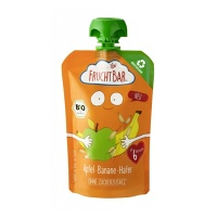 FRUCHTBAR 100% Recyklovateľné BIO ovocné vrecko s jablkom, pomarančom, banánom a ovsom 6m+ 100 g
