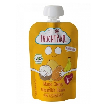 FRUCHTBAR Ovocná kapsička s banánom, pomarančom, mangom a kokosom 6m+ BIO 100 g