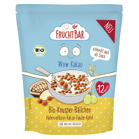 FRUCHTBAR Cereálie kakaové guličky s hroznom, jablkom a ovsom BIO 125 g