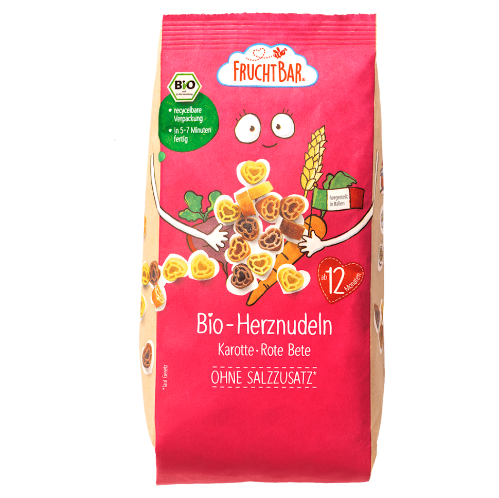 FRUCHTBAR Cestoviny srdiečka s mrkvou, repou a pšenicou 12m+ BIO 300 g