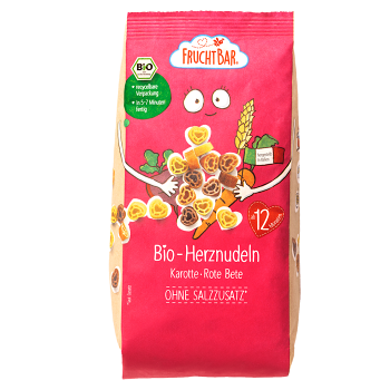 FRUCHTBAR Cestoviny srdiečka s mrkvou, repou a pšenicou 12m+ BIO 300 g (Cestovinové, ryžové príkrmy) - BIO