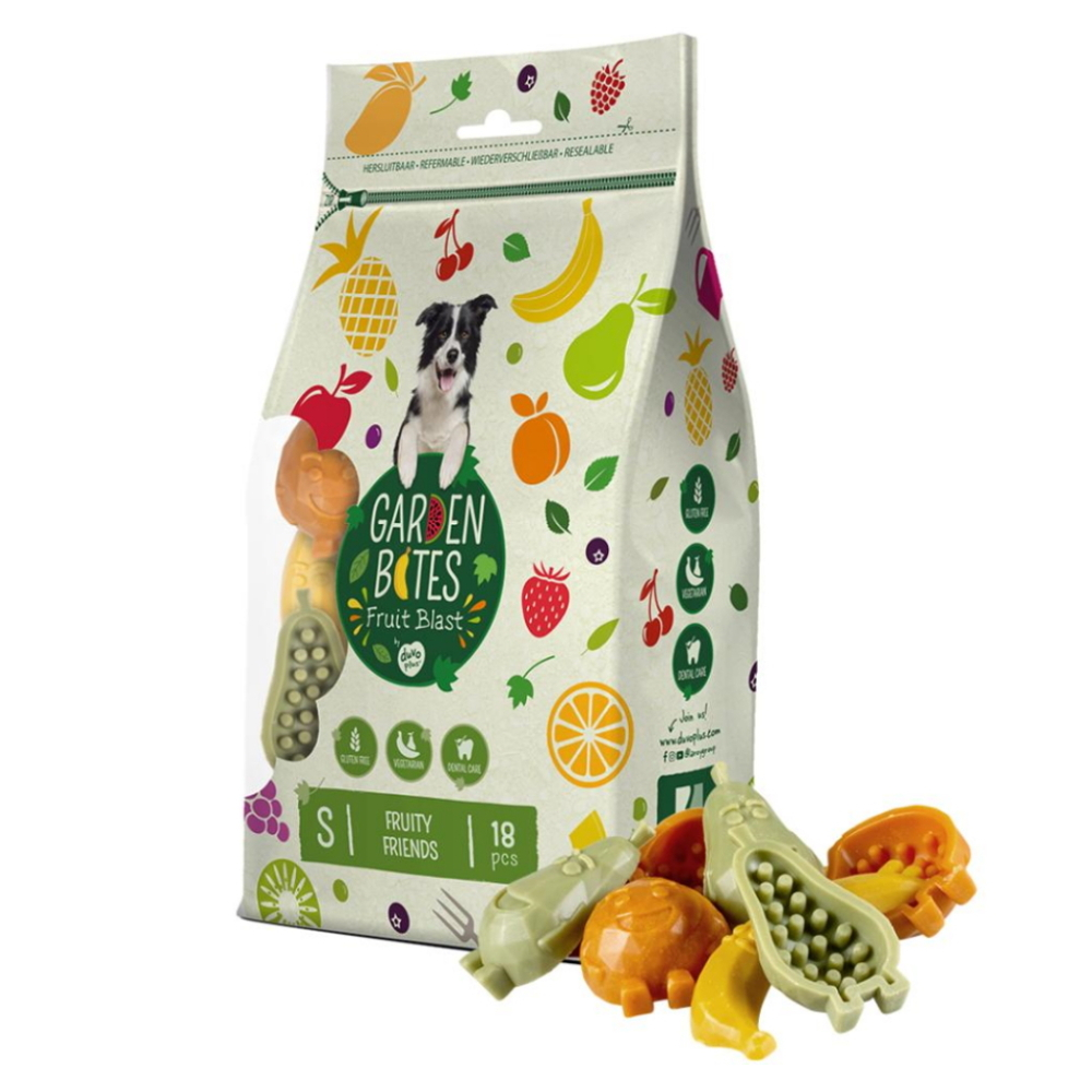 E-shop GARDEN BITES Fruity Friends dentálne maškrty pre psov, Veľkosť: S