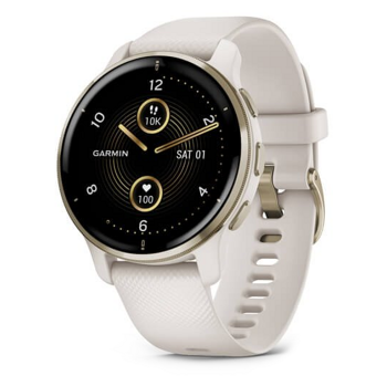 GARMIN Venu 2 Plus, nerezová luneta Cream Gold, puzdro White, silikónový remienok športové hodinky