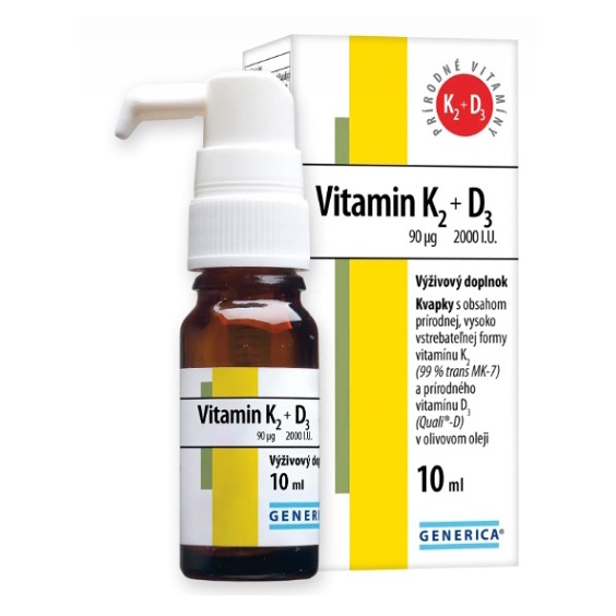 GENERICA Vitamin K2 90 µg + D3 2000 I.U. 10 ml kúpite na Mojalekaren.sk