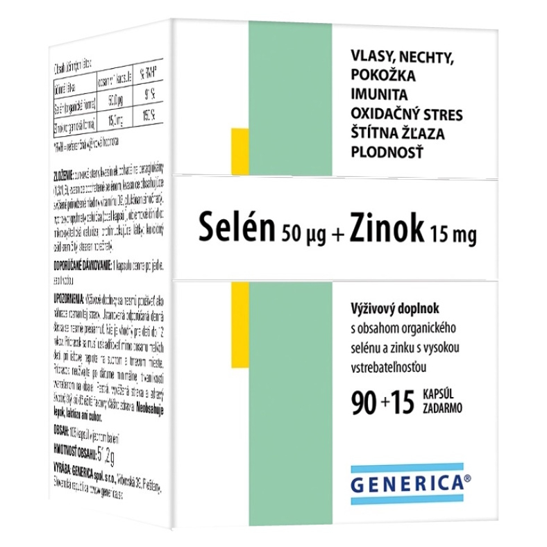 Generica Selén 50 μg + Zinok 15 mg cps 90 + 15 kapsúl