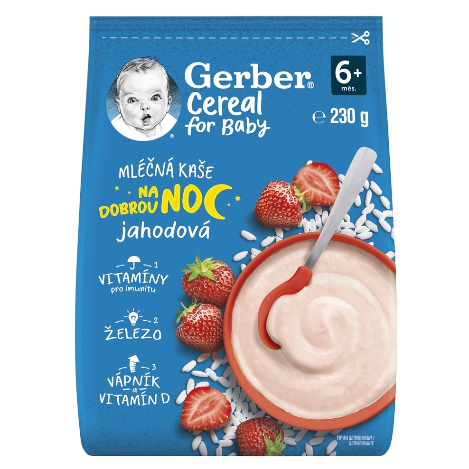 Gerber Cereal Mliečna KAŠA Dobrú noc Jahodová (od ukonč. 6. mesiaca) 230 g kúpite na Mojalekaren.sk