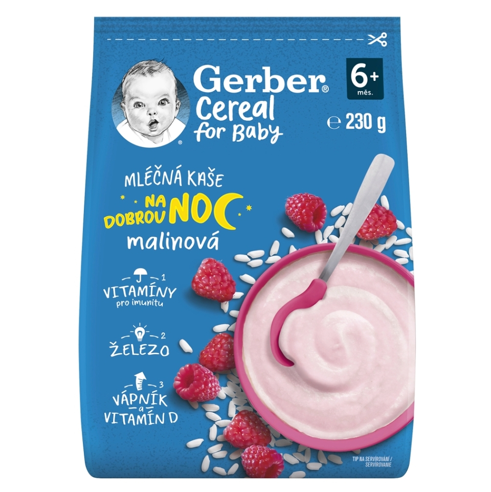 Gerber Cereal Mliečna KAŠA Dobrú noc Malinová (od ukonč. 6. mesiaca) 230 g kúpite na Mojalekaren.sk