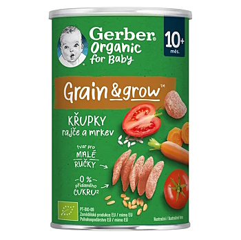 GERBER Chrumky paradajka a mrkva 10m+ BIO 35 g (Sušienky, piškóty a detské chrumky) - BIO, Ekologické