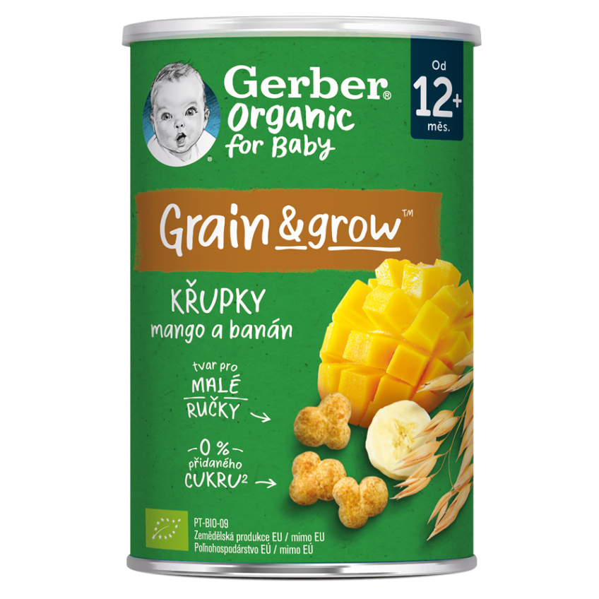 Gerber Organic CHRUMKY Kukurično-ovsené s mangom a banánom (od ukonč. 12. mesiaca) 35 g kúpite na Mojalekaren.sk