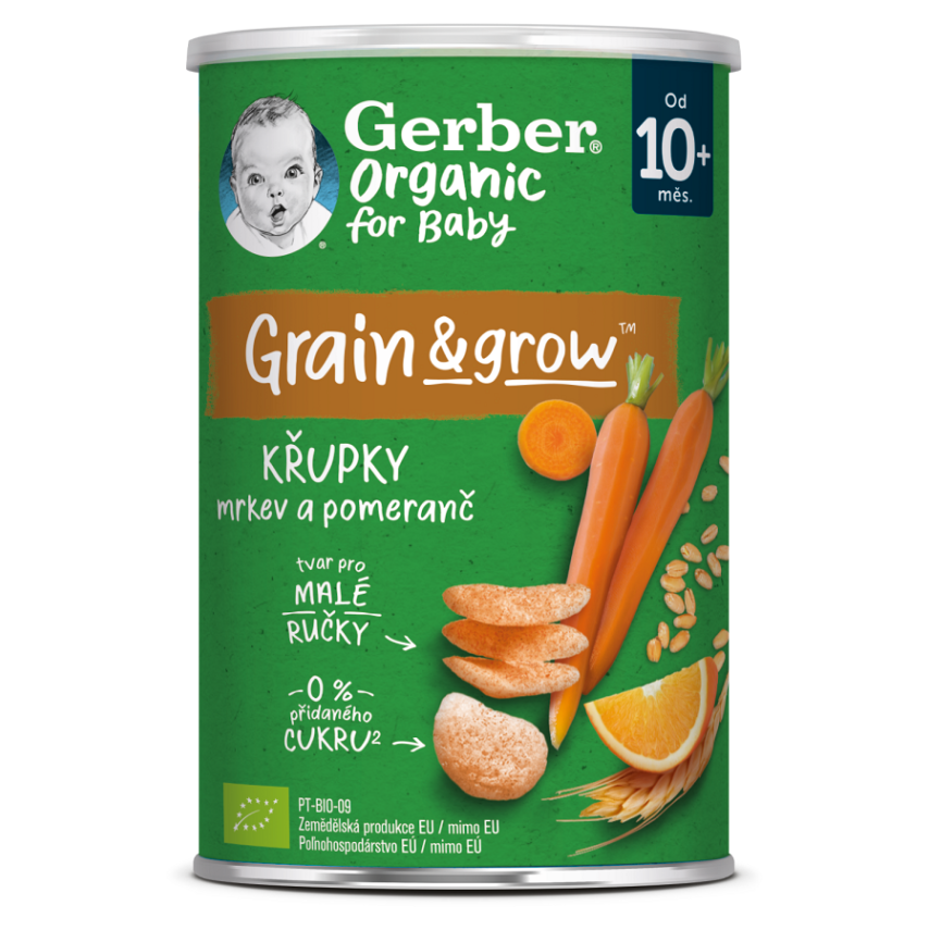 Gerber Organic CHRUMKY Pšenično-ovsené s mrkvou a pomarančom (od ukonč. 10. mesiaca) 35 g kúpite na Mojalekaren.sk