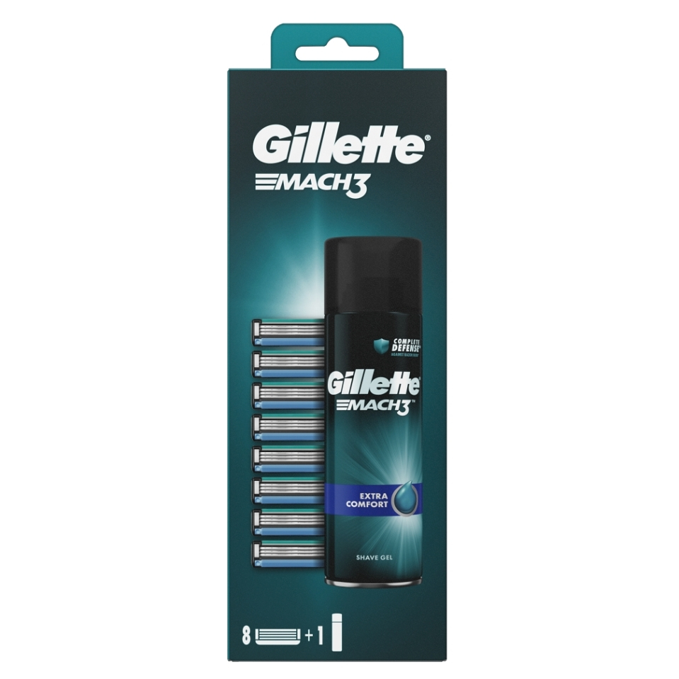 GILLETTE Mach3 náhradne hlavice 8ks + Mach3 Sensitive gél 200ml
