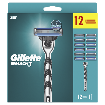 GILLETTE Mach3 Holiaci strojček + Náhradná hlavica 12 ks (Holiace strojčeky s vymeniteľnou hlavicou) - Klasické