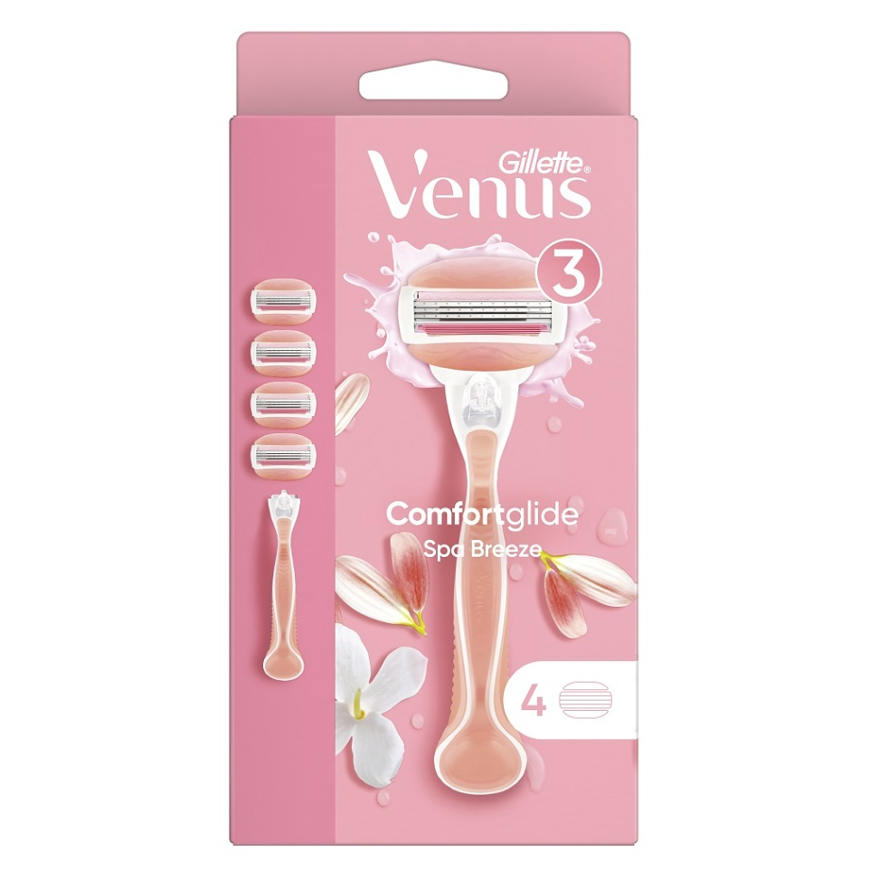 GILLETTE Venus3 ComfortGlide SpaBreeze Holiaci strojček + 4 ks náhradných hlavíc