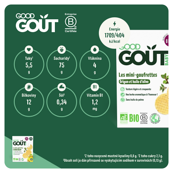GOOD GOUT Bio wafle s oreganom a olivovým olejom 8m+ 24 g (Sušienky, piškóty a detské chrumky) - BIO - obrázok 3/4