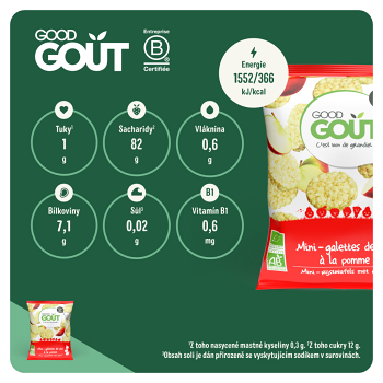 GOOD GOUT Mini ryžové koláčiky s jablkami BIO 40 g (Sušienky, piškóty a detské chrumky) - BIO - obrázok 3/4