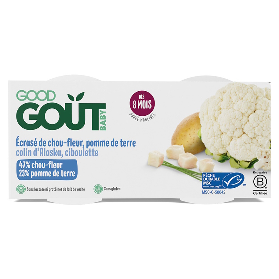 GOOD GOÛT BIO Treska pestrá s karfiolom a zemiačiky 2 x 190 g