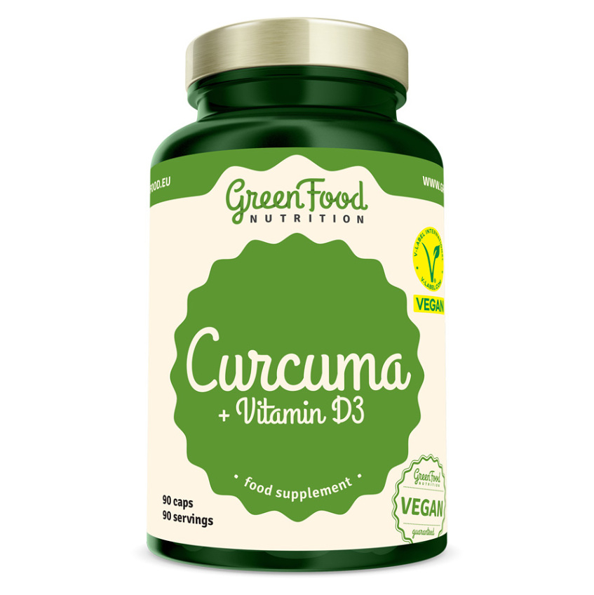 GreenFood Nutrition Curcuma + Vitamin D3 kapsuly s vitamínom D 90 cps