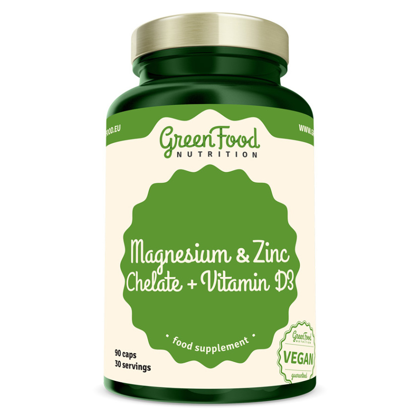 GreenFood Nutrition Magnesium & Zinc Chelate + Vitamin D3 kapsuly na podporu imunitného systému, pre krásne vlasy, pleť a normálny stav zubov 90 cps kúpite na Mojalekaren.sk