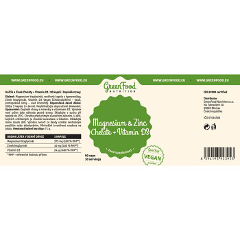 GREENFOOD NUTRITION Horčík a zinok cheláty + vitamín D3 90 kapsúl