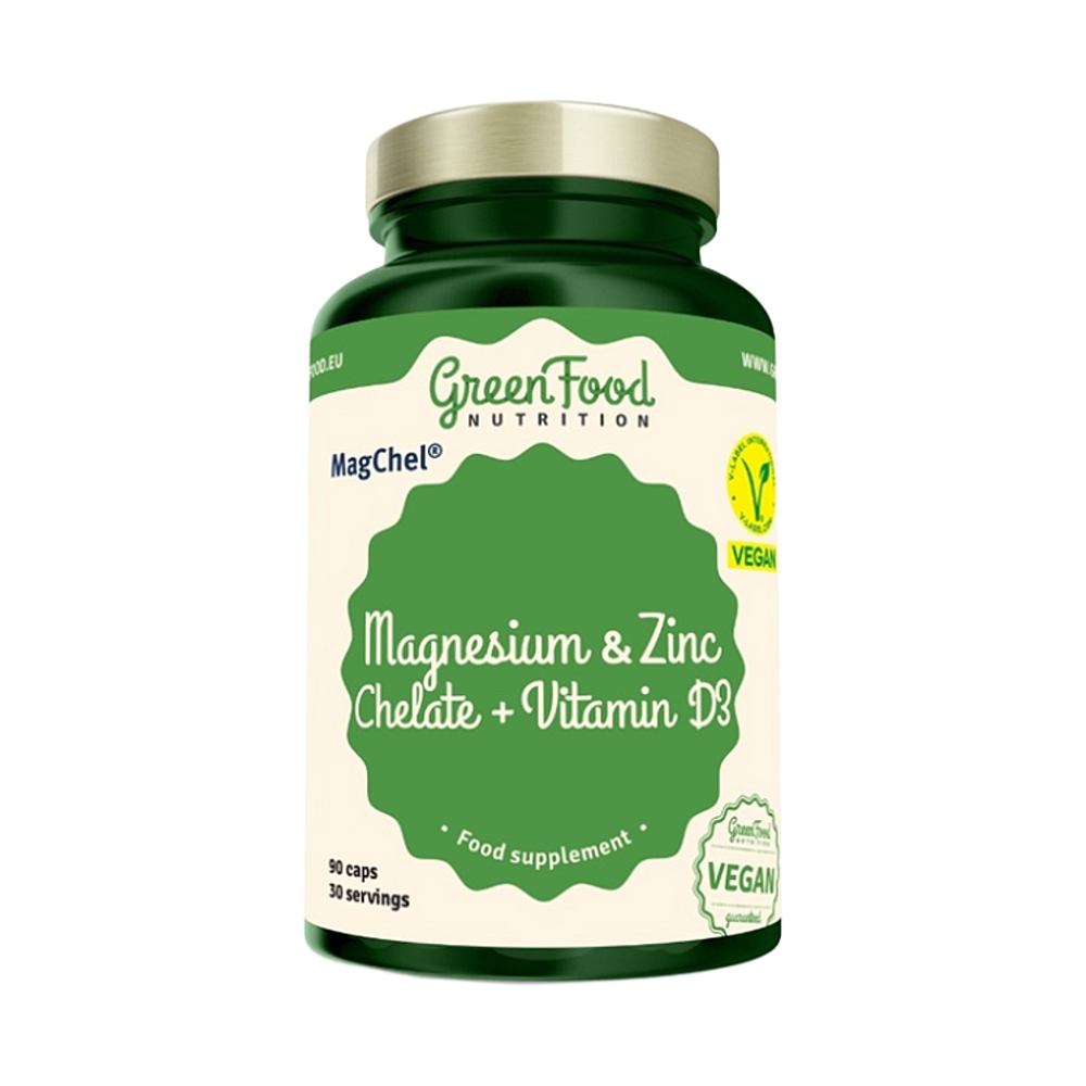 GreenFood Nutrition Magnesium & Zinc Chelate + Vitamin D3 kapsuly na podporu imunitného systému, pre krásne vlasy, pleť a normálny stav zubov 90 cps kúpite na Mojalekaren.sk