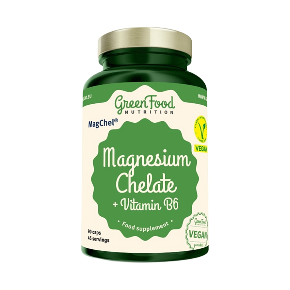 GreenFood Nutrition Magnesium Chelate + Vitamin B6 kapsuly na podporu pamäti a koncentrácie 90 cps kúpite na Mojalekaren.sk