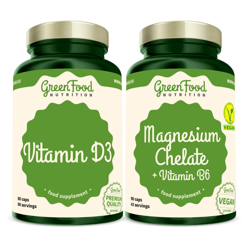 GreenFood Nutrition Magnesium Chelate with Vitamin B6 + Vitamin D3 sada na podporu imunitného systému