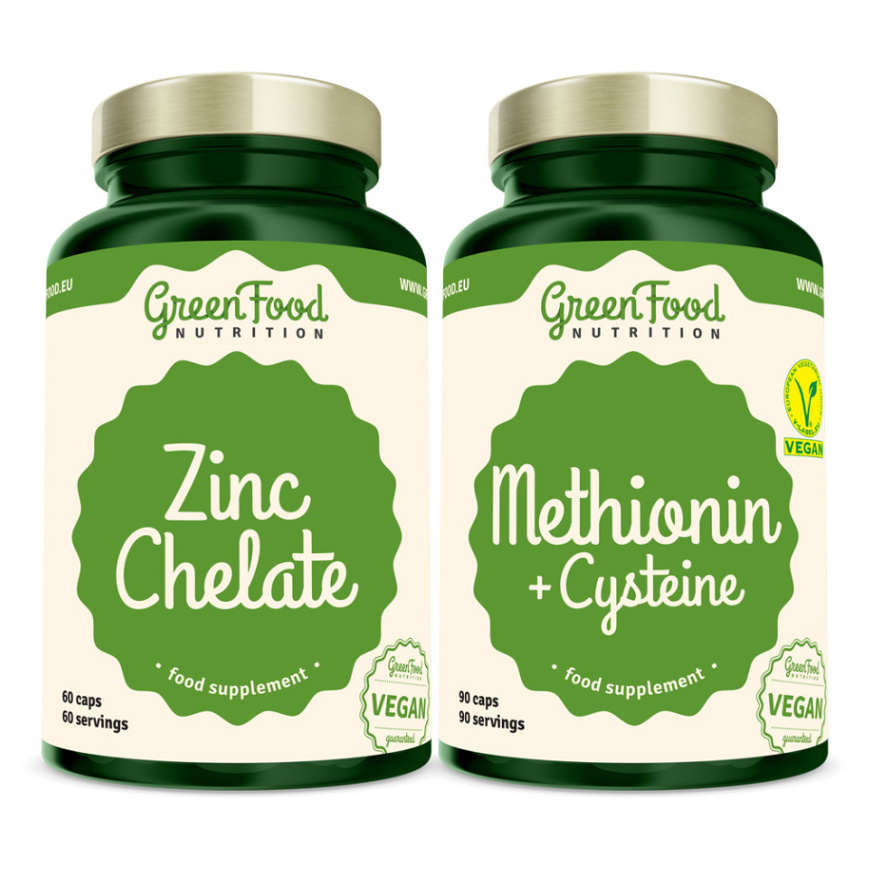 GreenFood Nutrition Methionin with Cysteine + Zinc Chelate sada pre krásne vlasy, pleť a nechty