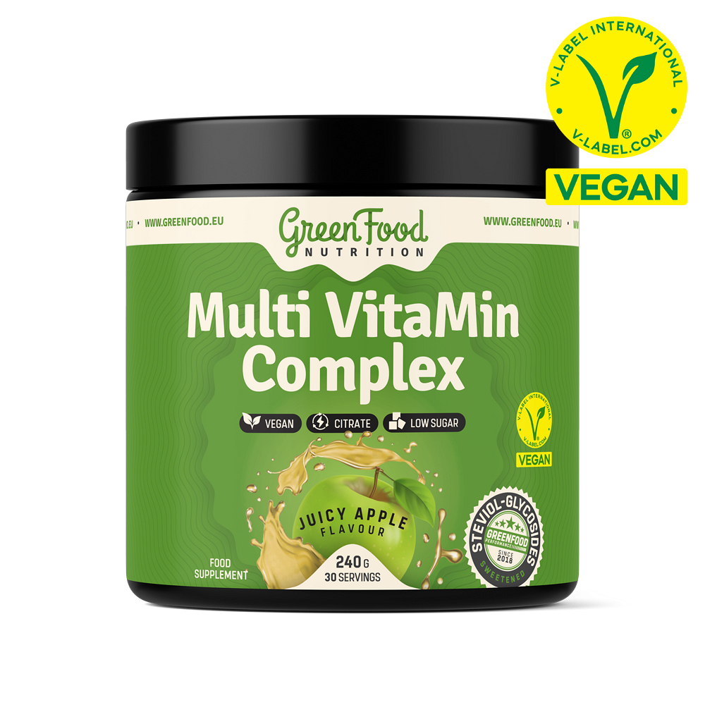 GreenFood Nutrition Multi VitaMin Complex prášok s multivitamínovým komplexom príchuť Juicy Apple 240 g