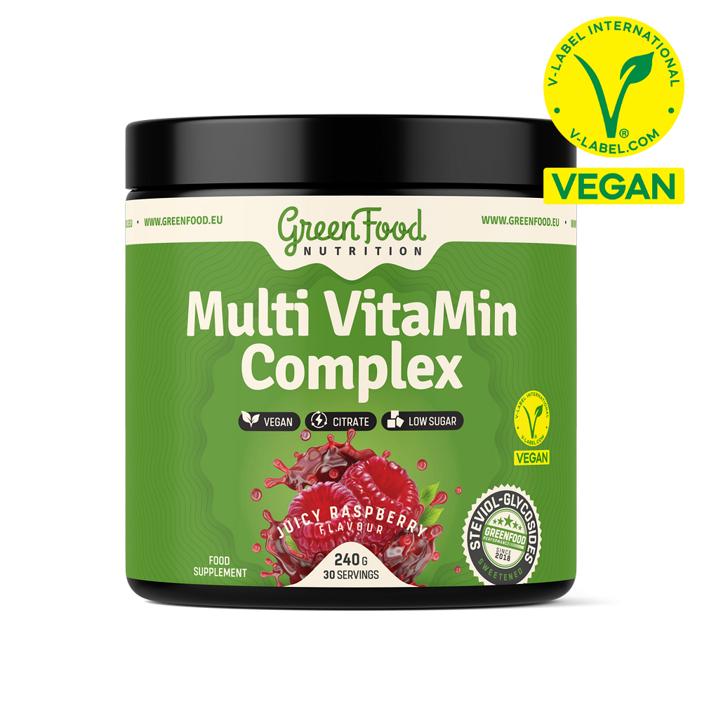 GreenFood Nutrition Multi VitaMin Complex prášok s multivitamínovým komplexom príchuť Juicy Raspberry 240 g