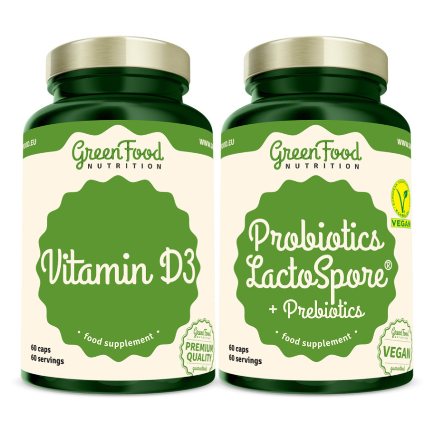 GreenFood Nutrition Probiotics Lactospore® with Prebiotics + Vitamin D3 sada na podporu trávenia