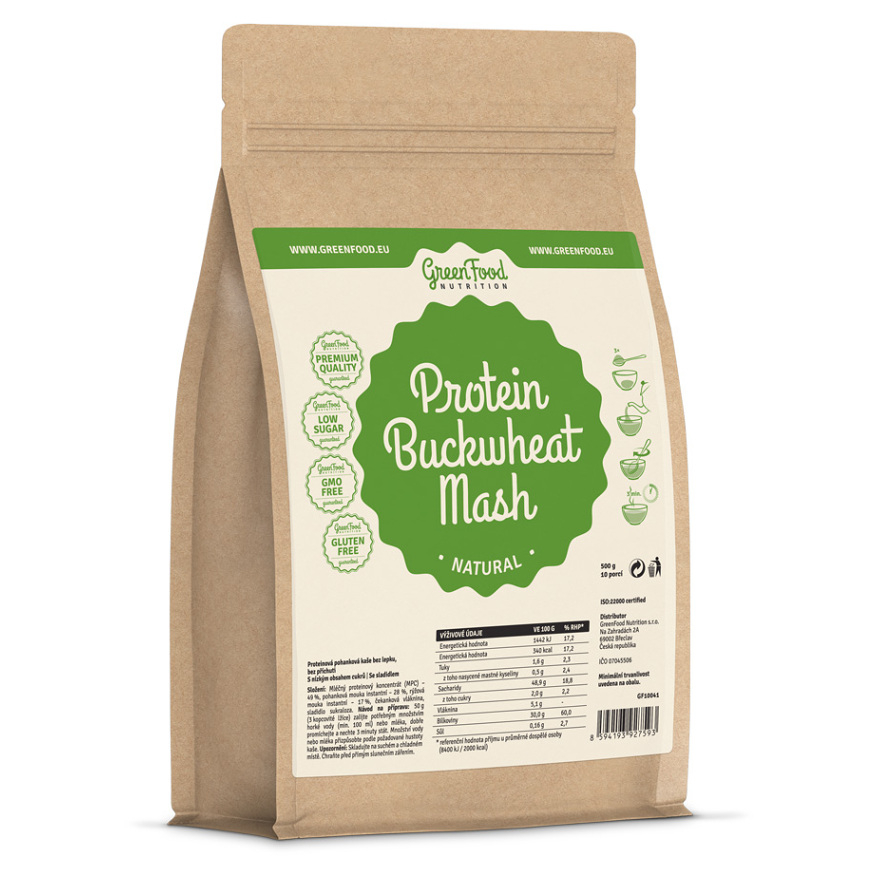 GreenFood Nutrition Protein Buckwheat Mash pohánková kaša s proteínom príchuť Natural 500 g