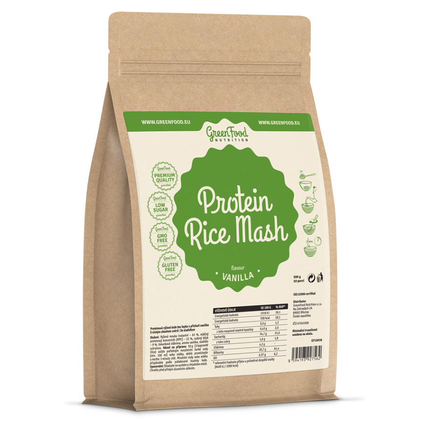 GreenFood Nutrition Protein Rice Mash ryžová kaša s proteínom príchuť Vanilla 500 g