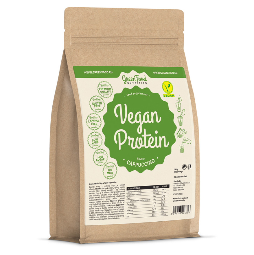 GREENFOOD NUTRITION Vegan Protein flavour Cappuccino 750 g kúpite na Mojalekaren.sk