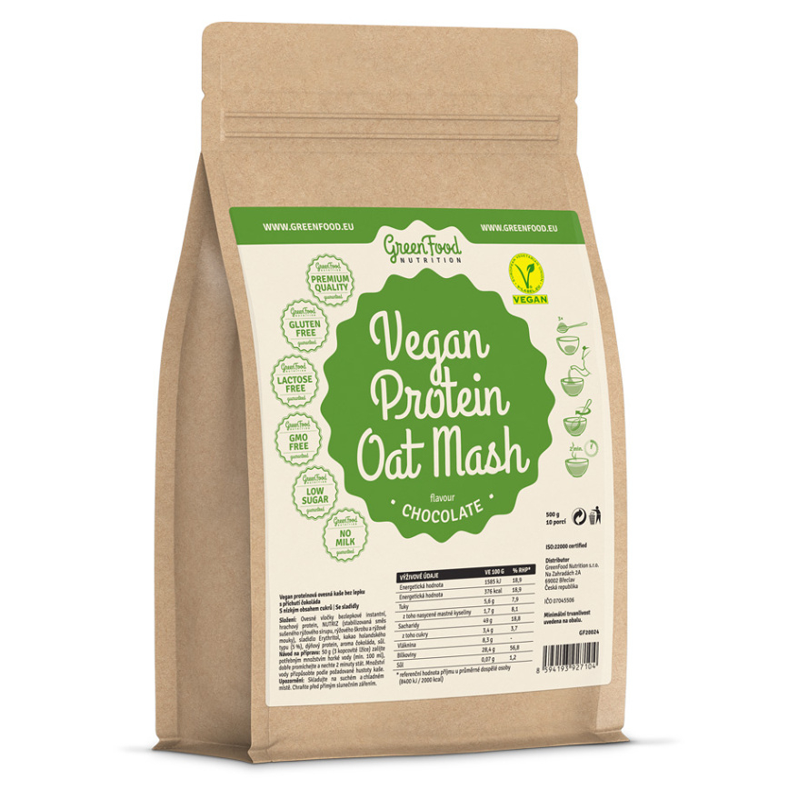 GreenFood Nutrition Vegan Protein Oat Mash ovsená kaša s proteínom príchuť Chocolate 500 g