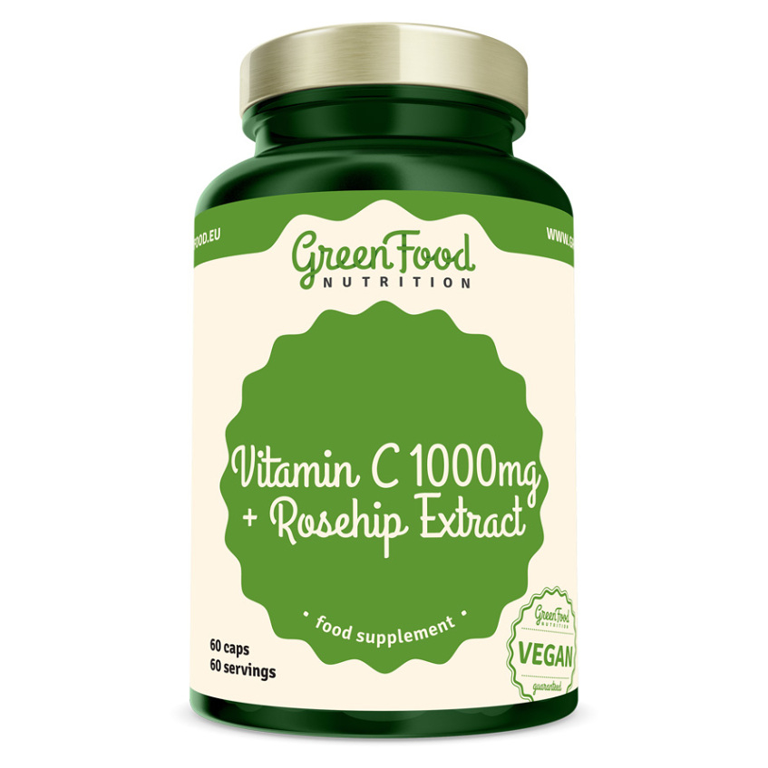 GreenFood Nutrition Vitamin C 1000 mg + Rosehip Extract kapsuly na podporu imunitného systému, pre krásnu pleť a nechty 60 cps kúpite na Mojalekaren.sk