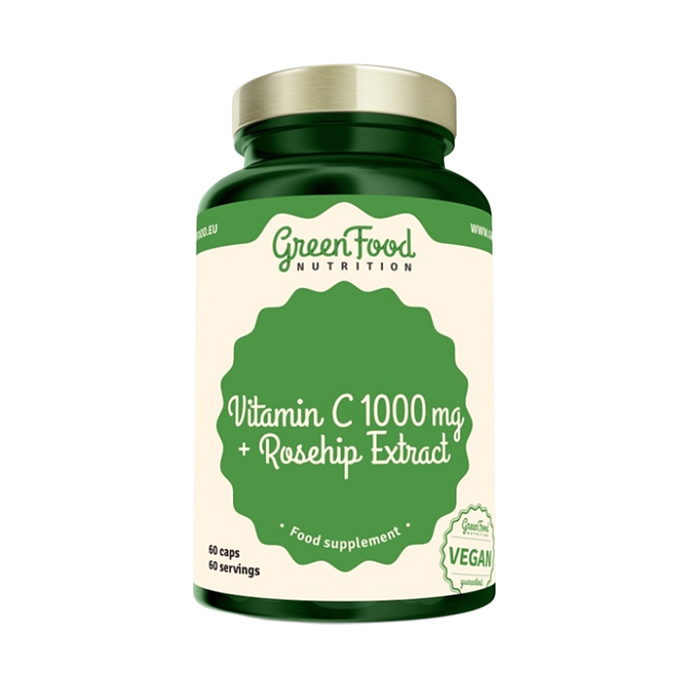 GreenFood Nutrition Vitamin C 1000 mg + Rosehip Extract kapsuly na podporu imunitného systému, pre krásnu pleť a nechty 114 g kúpite na Mojalekaren.sk