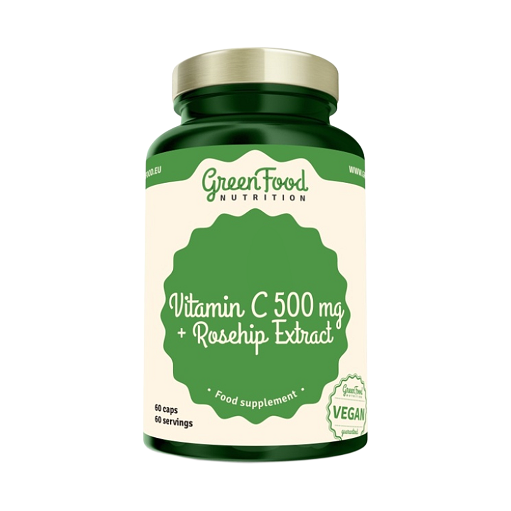 GreenFood Nutrition Vitamin C 500 mg + Rosehip Extract kapsuly na podporu imunitného systému, pre krásnu pleť a nechty 92 g kúpite na Mojalekaren.sk