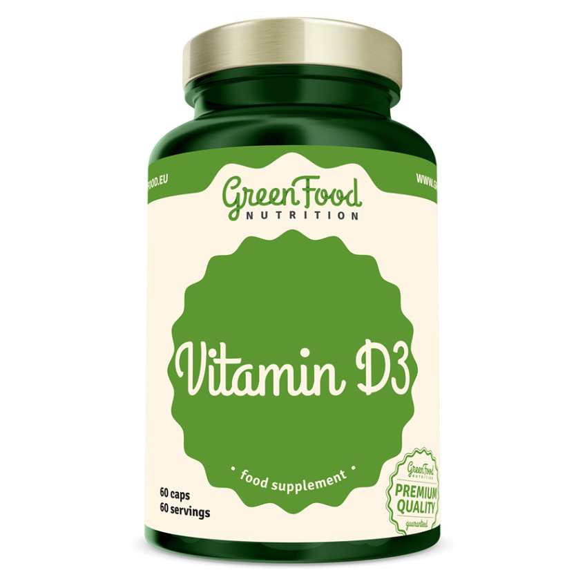GreenFood Nutrition Vitamin D3 kapsuly pre normálnu funkciu imunitného systému, stav kostí, zubov a činnosť svalov 60 cps kúpite na Mojalekaren.sk