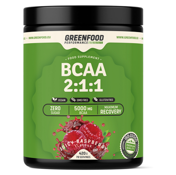 GREENFOOD NUTRITION Performance BCAA 2:1:1 šťavnatá malina 420 g, expirácie