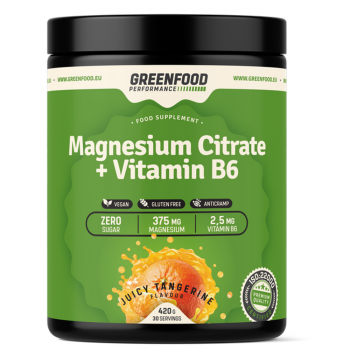 GREENFOOD NUTRITION Performance magnesium citrate + vitamín B6 šťavnatá mandarínka 420 g