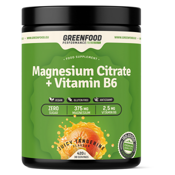 GREENFOOD NUTRITION Performance magnesium citrate + vitamín B6 šťavnatá mandarínka 420 g