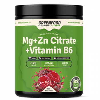GREENFOOD NUTRITION Performance Mg + Zn citrate + vitamín B6 šťavnatá malina 420 g