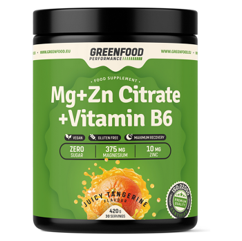 GREENFOOD NUTRITION Performance Mg + Zn citrate + vitamín B6 šťavnatá mandarínka 420 g, expirácie