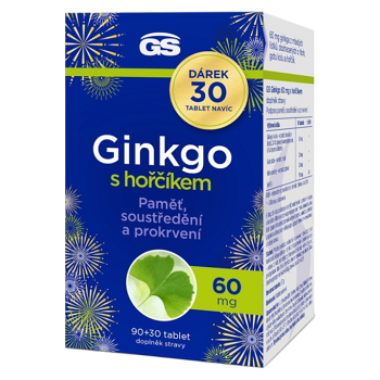 GS Ginkgo 60 mg s horčíkom 90 + 30 tabliet NAVYŠE (Doplnky stravy na pamäť) - Viaczložkové